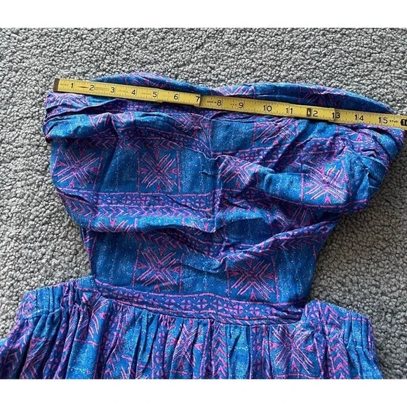 NWT Free People Women Payton Maxi Dress Strapless Blue Pink Printed Dress Sz L - Picture 7 of 11